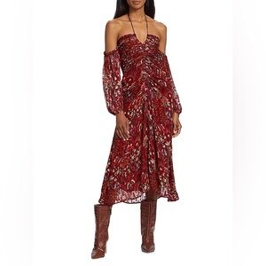 Worn 1x Maria Cher Palermo Toribia Off-The-Shoulder Midi-Dress halterneck floral